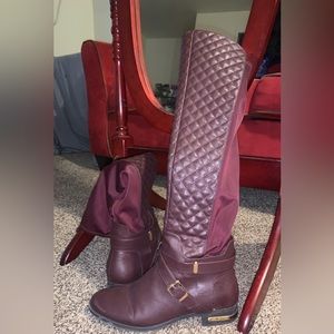 Burgundy knee high boots